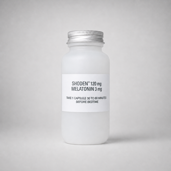Slumbr Melatonin 3 mg + Shoden ashwagandha 120 mg capsules bottle, front label