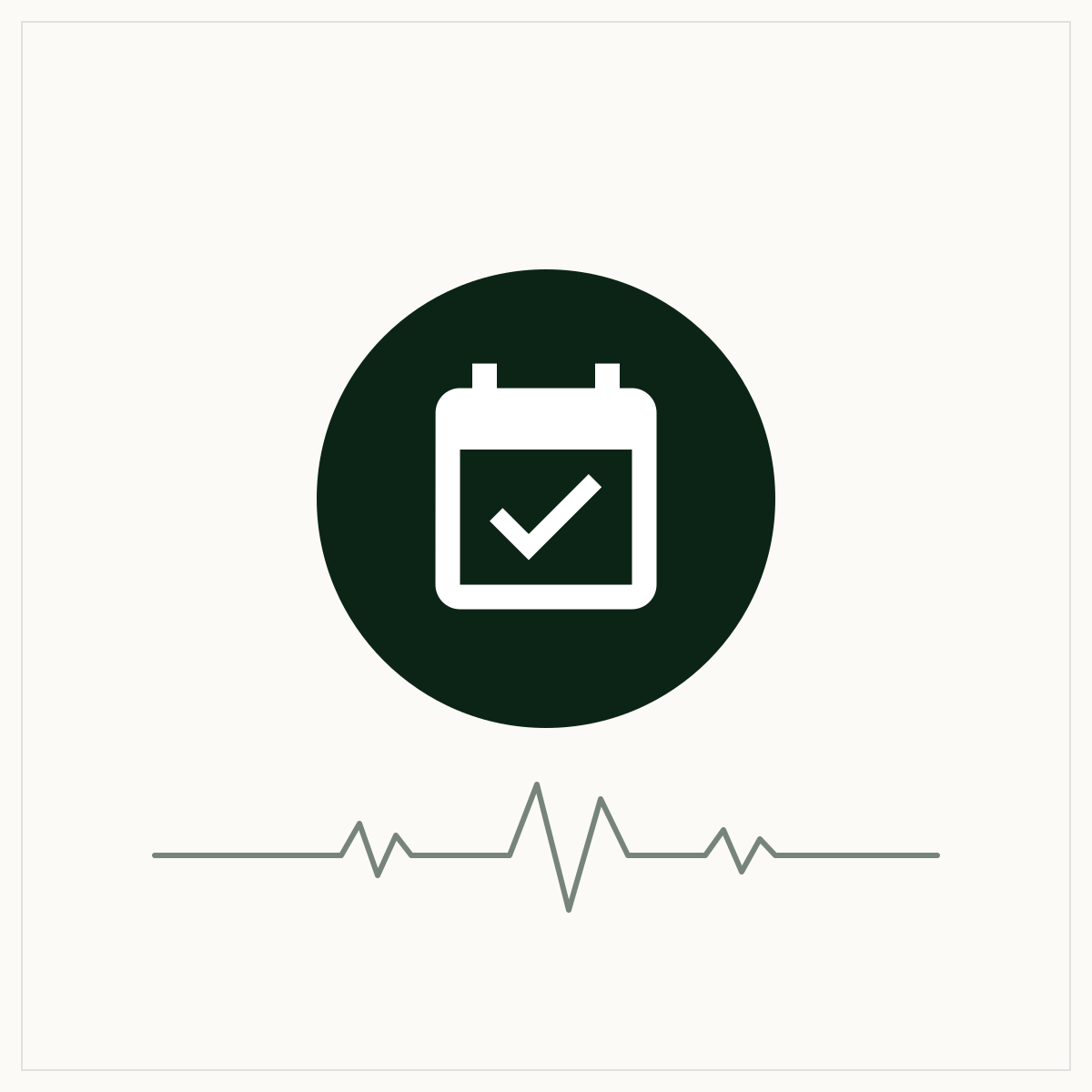 Follow-up Sleep Consultation — deep-green calendar-check icon on ivory with EEG waveform