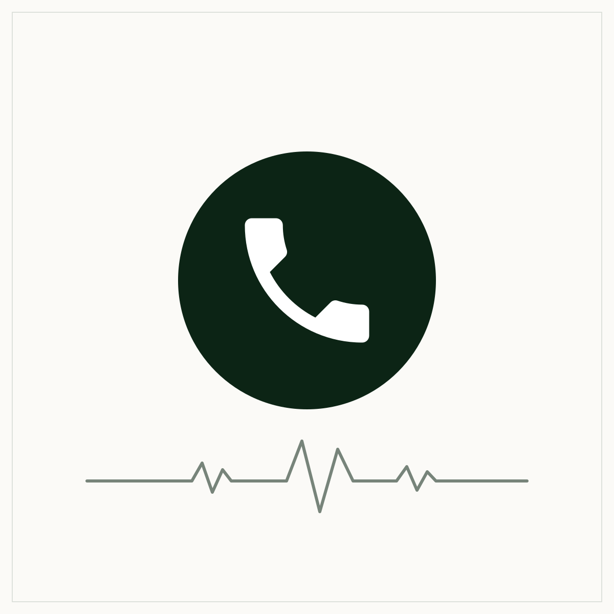 Slumbr Telephonic Consultation — deep-green telephone icon on ivory with EEG waveform